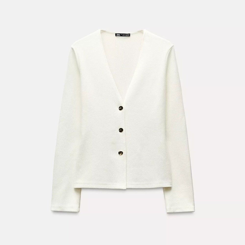 ZARA White Buttoned Soft Cardigan